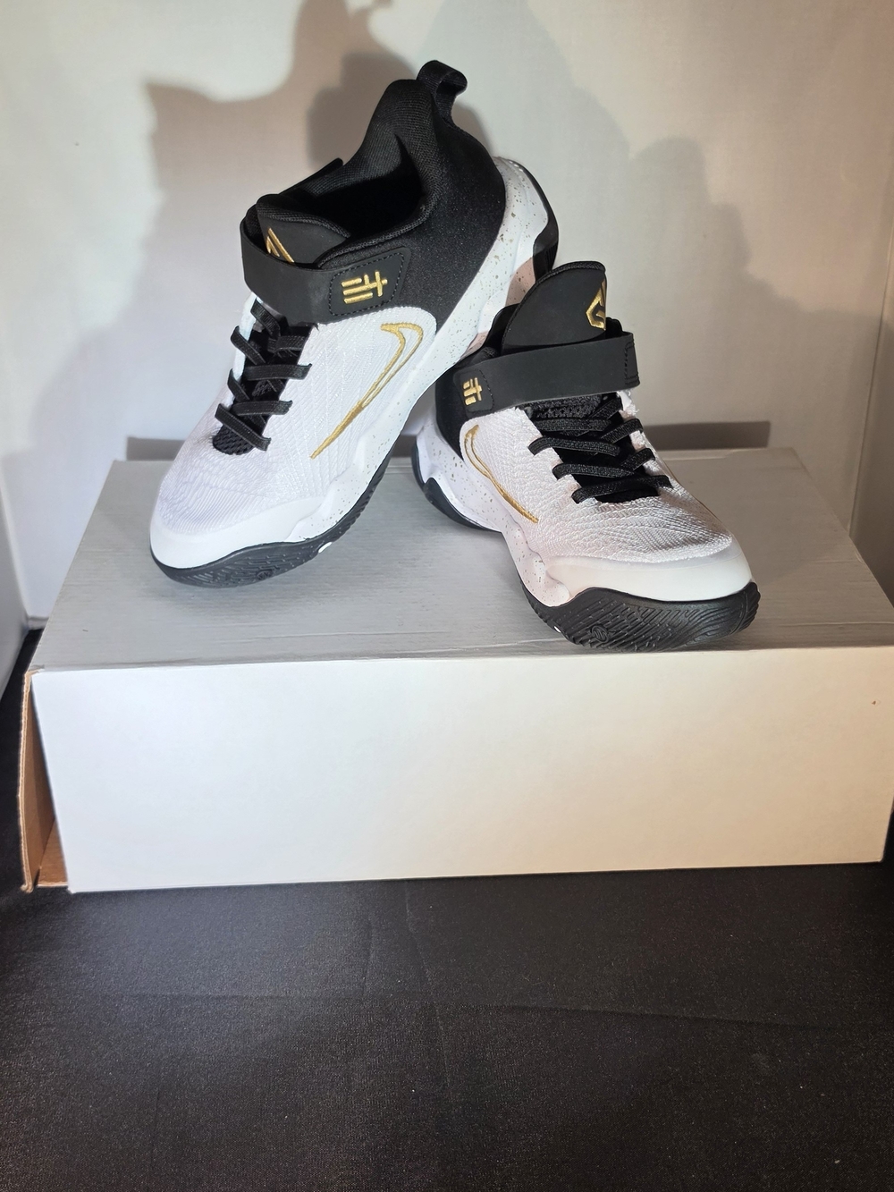 Nike Kids White, Black & Gold Basketball Sneakers